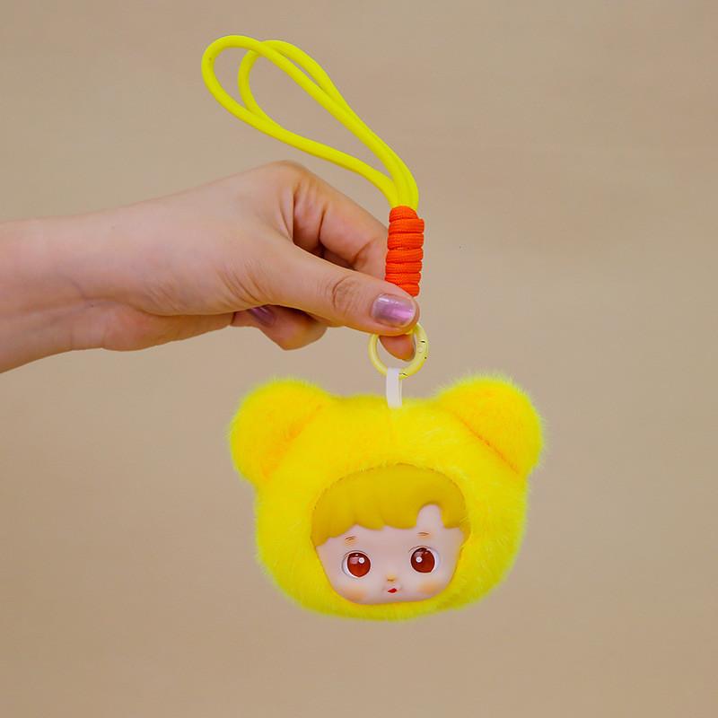 Cute Vinyl Doll Bear Head Plush Keychain With Soft Short Plush For Bag Decoration Gift For Kids