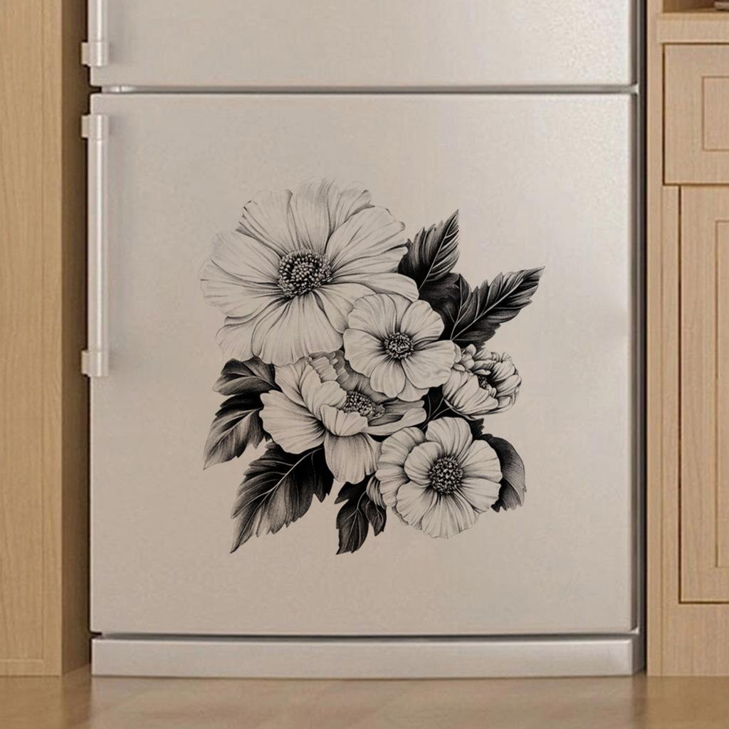 Black and White Floral Toilet Wall Stickers, Self-Adhesive Decals for Bathroom Bedroom Living Room Background Wall Decoration