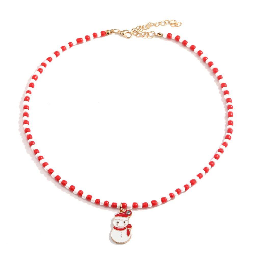 Santa Rice Beaded Chain Clavicle Chain Cartoon Pendant Choker All-match Christmas Necklace  Women