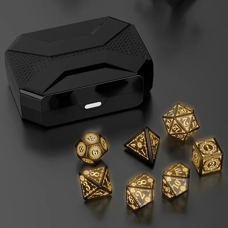 Game Dice Rechargeable With Charging Box New Creative 7 PCS LED Luminous Dice For Tabletop Games RPG D&D Dice Birthday Gift