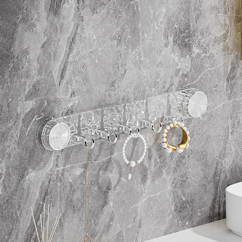 5 Hooks Rotating Suction Cup Hooks Punch-Free Strong Load-Bearing Bathroom Towel Rack Wall Mounted Ripple Row Hook