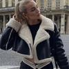 Damer Ensfarget Kort Skinnjakke Glidelås Lange Ermer Høst Vinter Kåpe Vintage Feminin Chic Dame Antrekk Korte Jakker