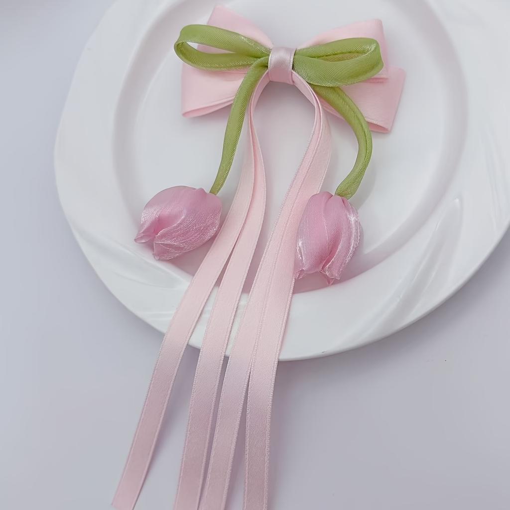 1pc Women's Hair Accessories, Hair Clips in Korean Style with Bow and Streamers, for Wedding, Birthday, Party and Gifts