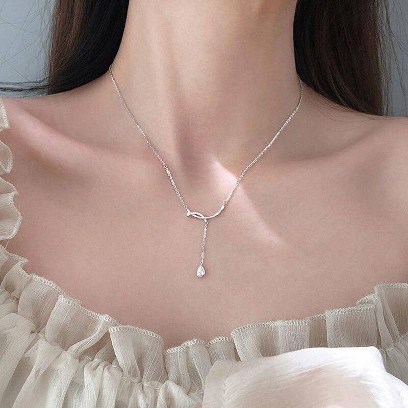 925 Sterlingsilber Wassertropfen Quaste Halskette Damen Schlicht Leichter Luxus Geometrische Schlüsselbeinkette