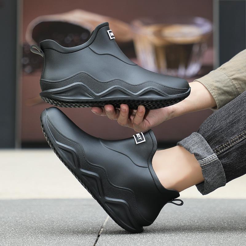 Fashion Color Matching New Men's Shoes Couple Short Rain Shoes Size 36-44 Waterproof Glue Shoes On Rainy Days