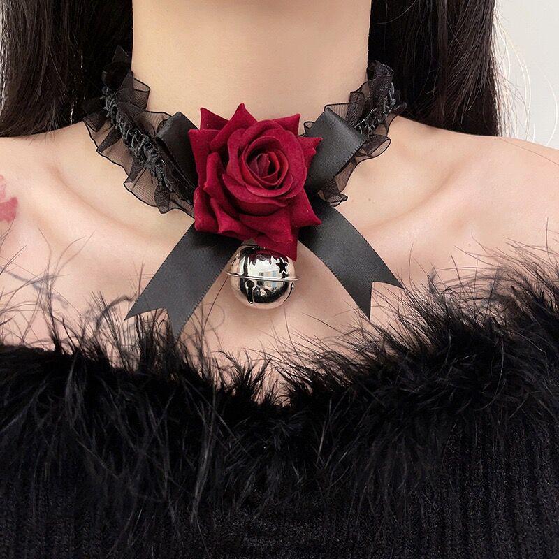 

Dark Lolita Black Bow Rose Lace Choker Necklace чёрный