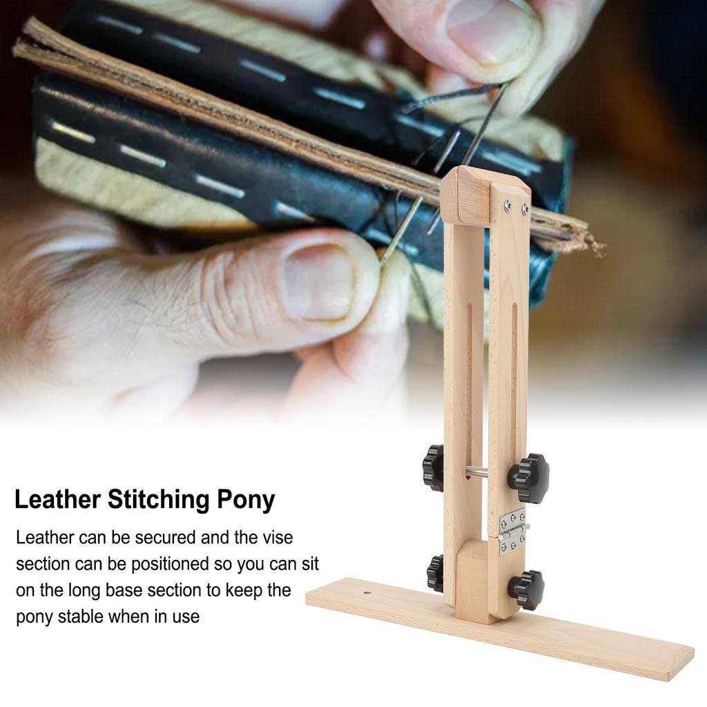 Leather Stitching Pony Adjustable 180 Degrees Hand Stitching Pony Beech Wood Leather Sewing Pony for DIY