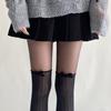 Women Contrast Sheer Mesh Splicing Pantyhose Fake Thigh High Stockings Elegant Ruffle Trim Bowknot Silk Tights Leggings