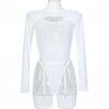 European and American Mesh Color Block Outerwear & Long Sleeve Camisole Bodysuit Lingerie Set for Women