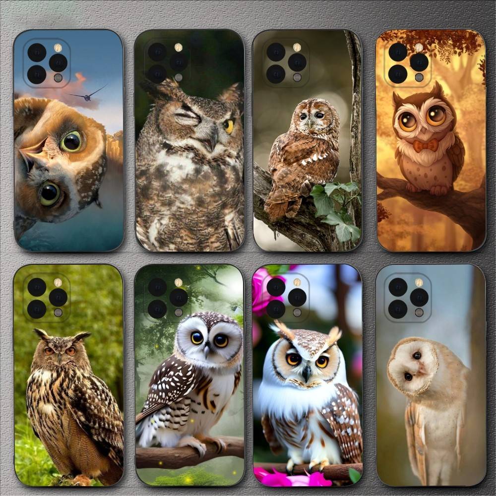 Bird Owl Cute Phone Case For iPhone 16,15,14,13,12,11,XS,XR,X,8,7,Pro,Max,Plus,mini Silicone Black Cover