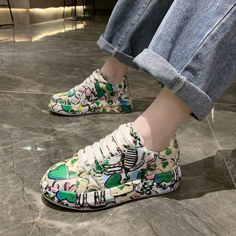 European and American Sports Shoes 2024 Autumn New Round Toe Thick Sole Tie Up Sports Casual Women's Shoes Zapatos De Mujer Traf