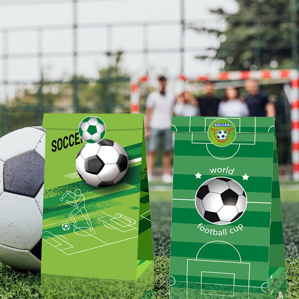 European World Cup Football Gift Packaging Bag with Green Field Kraft Paper and Club Sticker