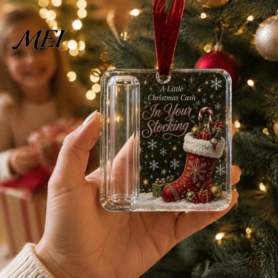 Unique Stocking Stuffer for Christmas Cash Gift Ornament, Clear Acrylic Money Holder, Holiday Xmas Creative Holder Holidays Tree Hanging Decoration,