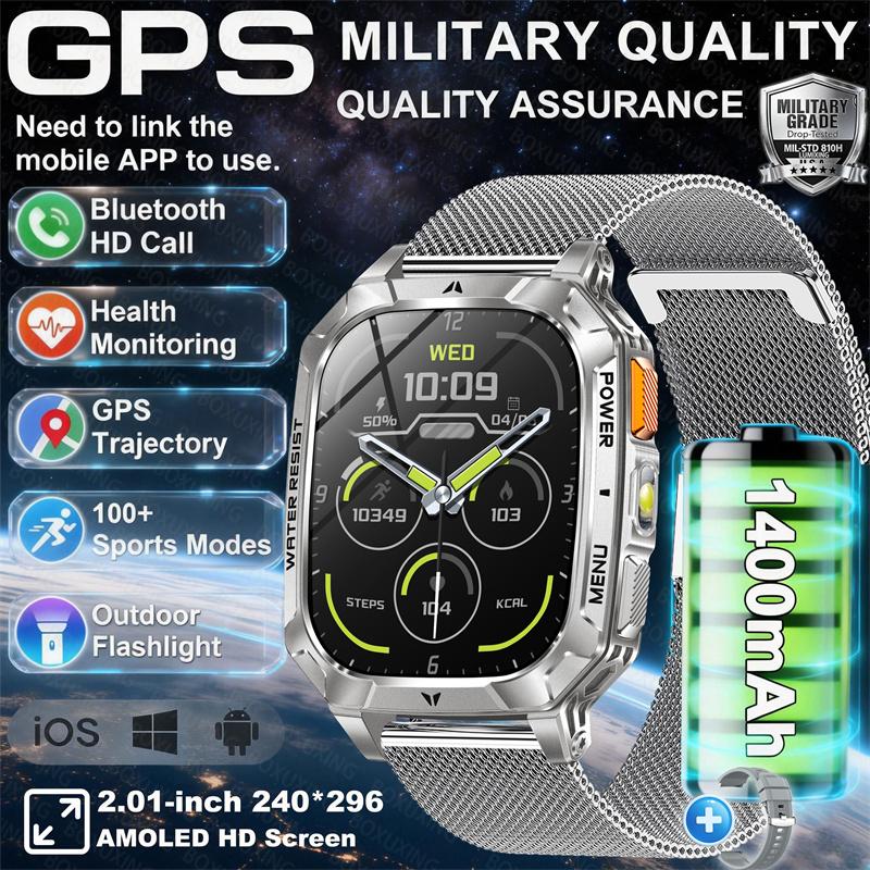 1400mAh Super Battery Durable Adult Smart Watch 2.01 inch GPS Trajectory 3ATM Waterproof BT Call Sports Smartwatch Men  New