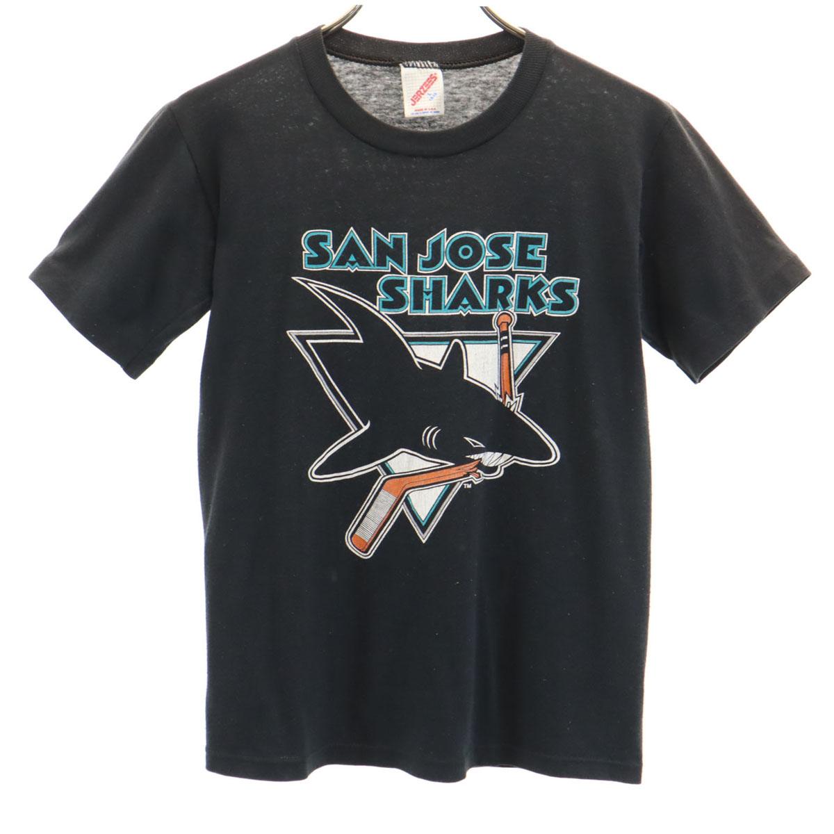 

JERZEES 90-х годов Сделано в США Старая футболка с коротким рукавом L14-16 черная Детская Б/У