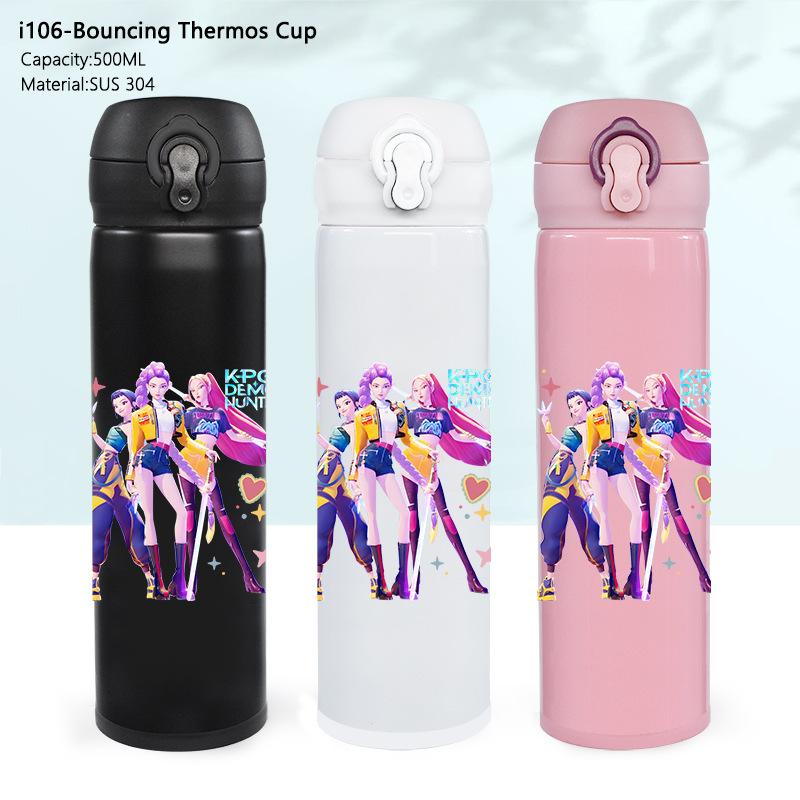 Stainless Steel Bouncing Thermos Cup KPOP Demon Hunter Girl Water Cup Shaga Male Ghost Sports Cup Car