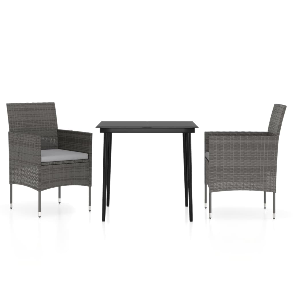 3 Piece Outdoor Dining Set with Cushions Grey and Black