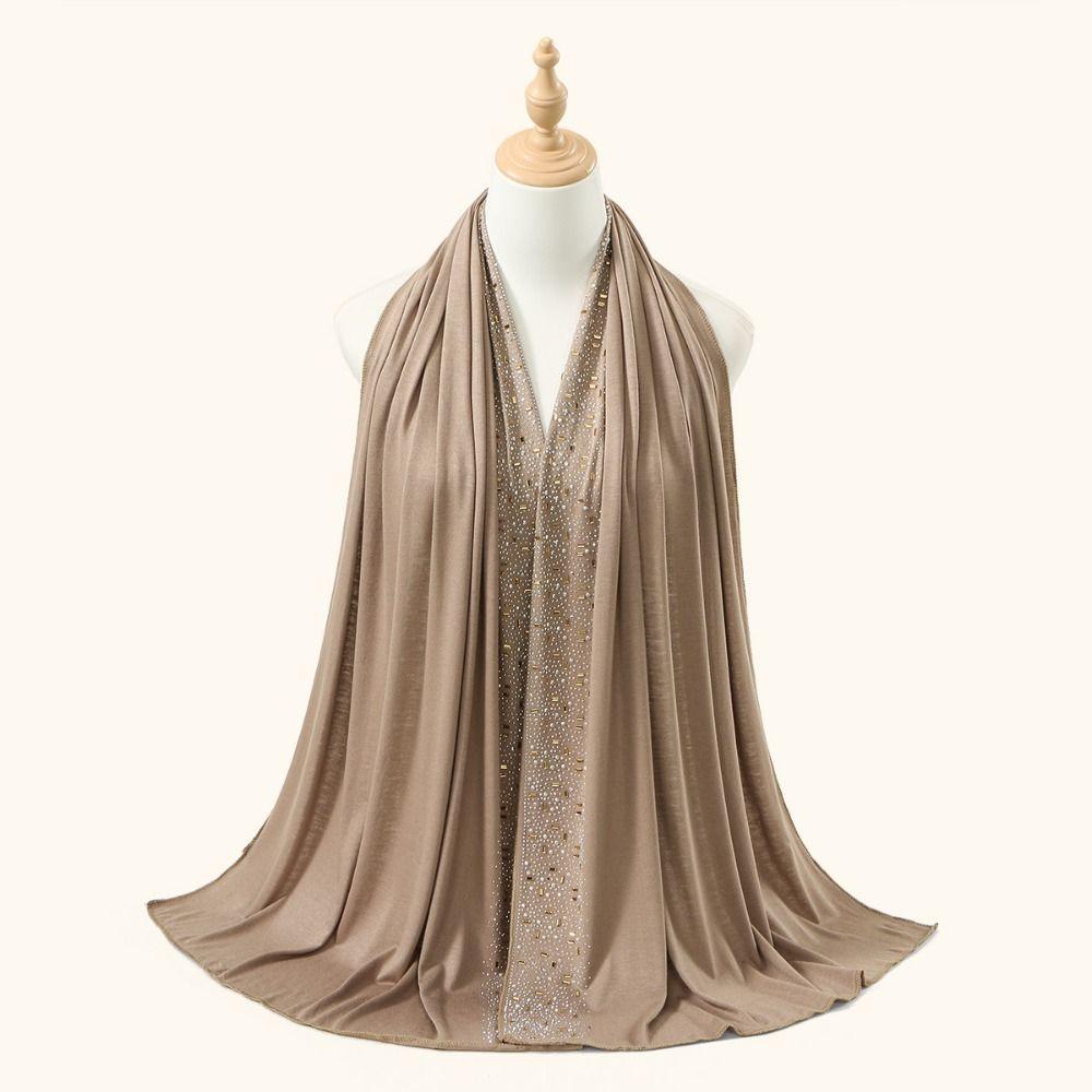 High Quality Solid Color Hijab Scarf Shinny Sun Protection Shawl Long Wraps Rhinestone Breathable Turban Bandana For Women