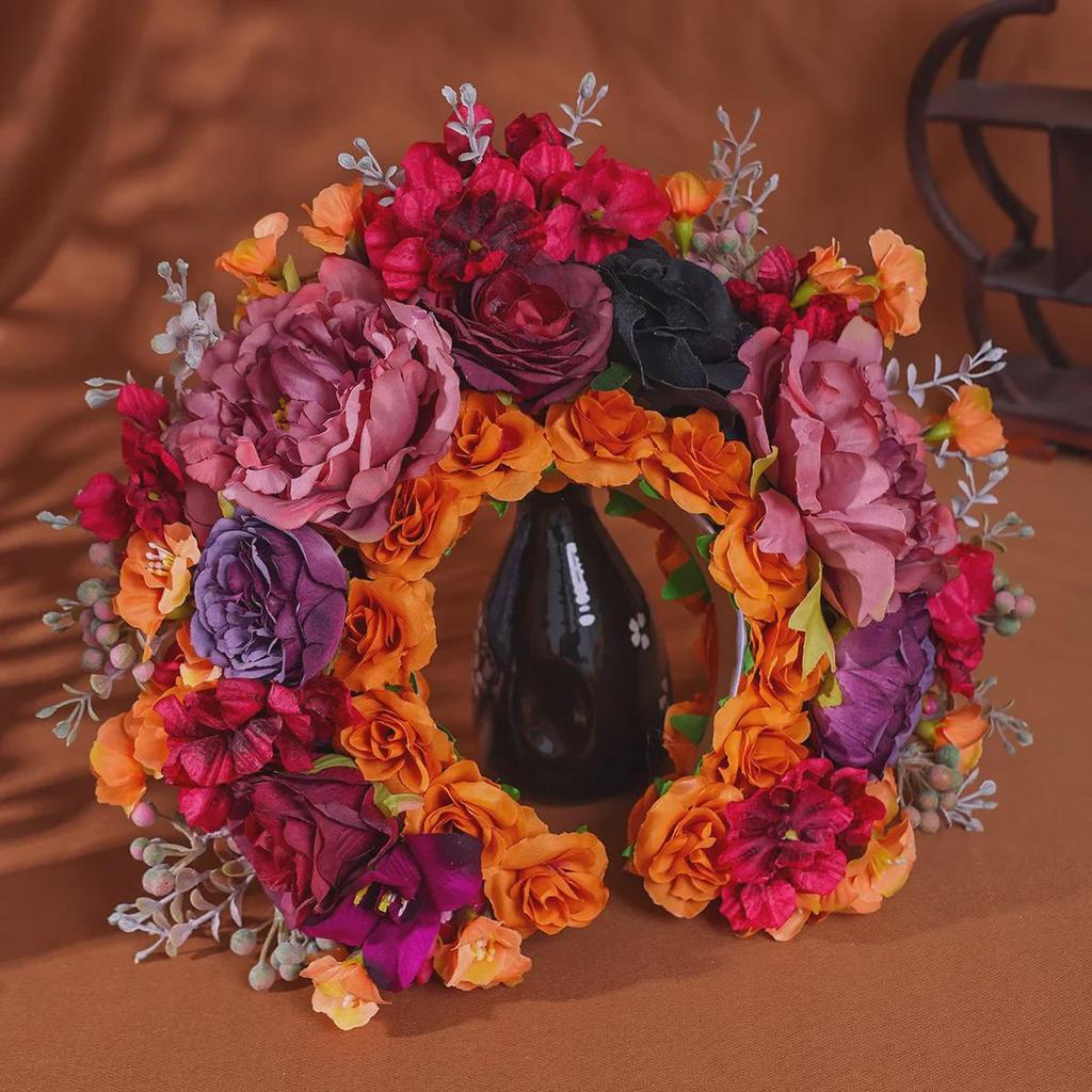 Quanzhou Hanfu Silk Flower Hairpin Headband - Dark Series Floral Crown