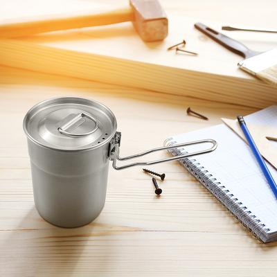 Taza de café de 1 l con asa plegable y tapa ventilada Hervidor de agua ligero para acampar de acero inoxidable