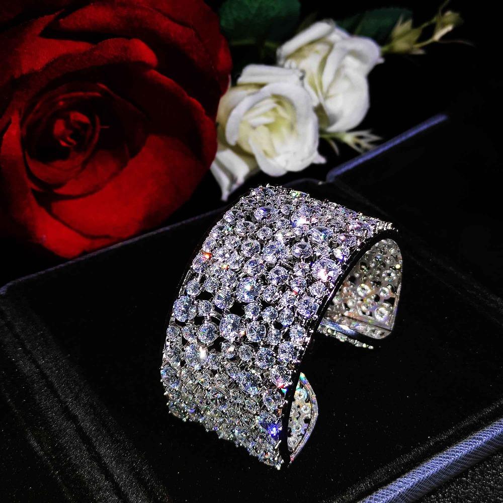 Adjustable Micro Paved Full Diamond Bracelet Luxury CZ Bangle Shiny Wrist Jewelry