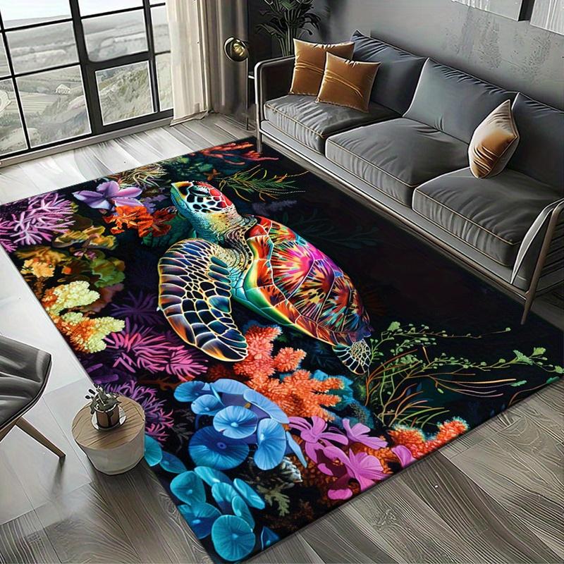 Fantasy Sea Turtle Print Area Rug - Crystal Velvet, Non-Slip, Decorative Living Room, Bedroom, Home Floor Mat - Polyester (100%) Ocean-Theme