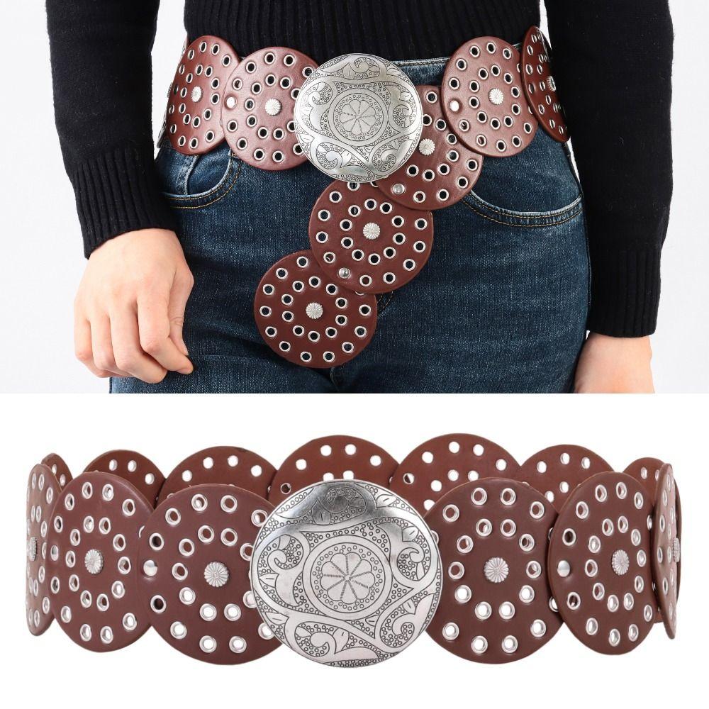 Western Style Disc Belt Y2K Wide Disc Belt Y2K Hollow Disc Belt Hollow Belt  for Women