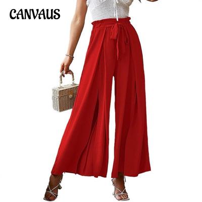 Pantalon ample à taille haute plissé et ceinture pour femme, jambes larges, printemps et été