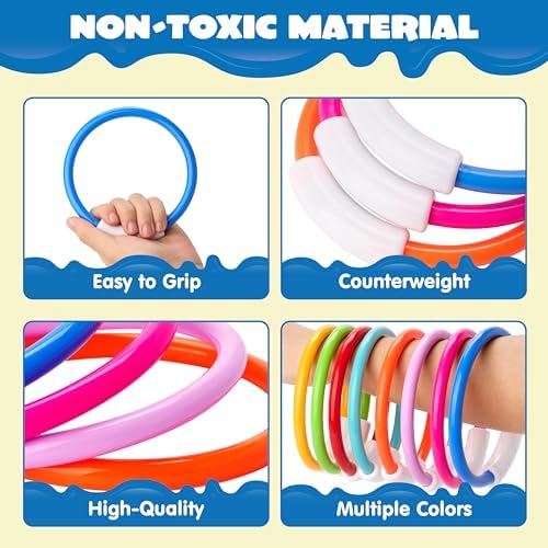JOYIN Dive Rings, Pool Toys for Kids, Colorful Underwater Training Rings, Swimming Pool Games, Summer Water Fun Gift
