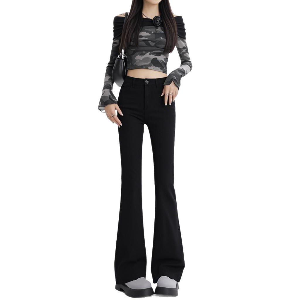 Women's High Waist Black Flare Jeans - Slimming, Versatile, Elastic Horseshoe Pants (2025)