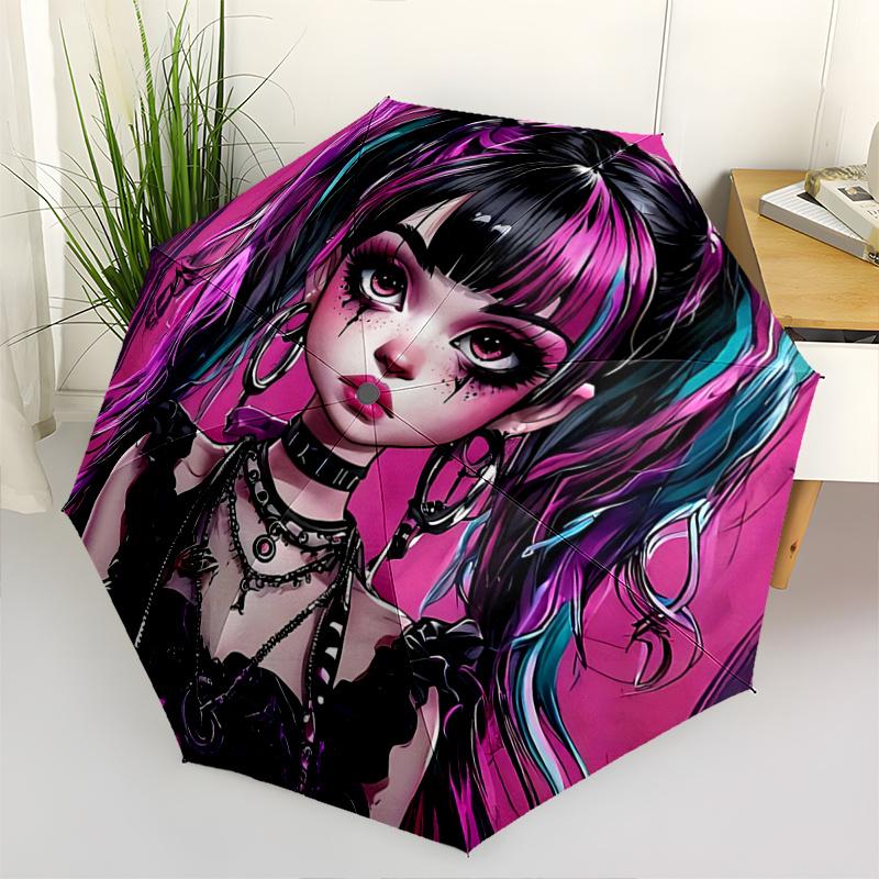 

1pc Gothic Punk Style Umbrella with Purple and Blue Hair Automatic Open/Closed Outdoor Umbrella, Foldable Design, Iron Frame, Festival Gift for F