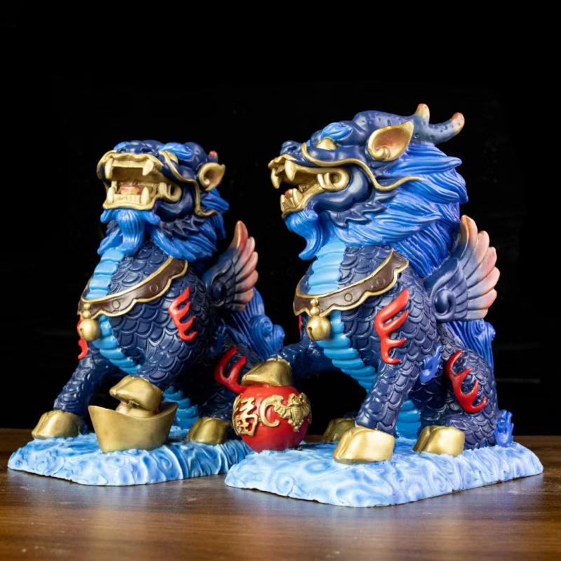 Color Copper Figurines Pair Pure Brass Wealth Kirin TV Cabinet New Year Decorations Home Living Room Decoration Opening Ce