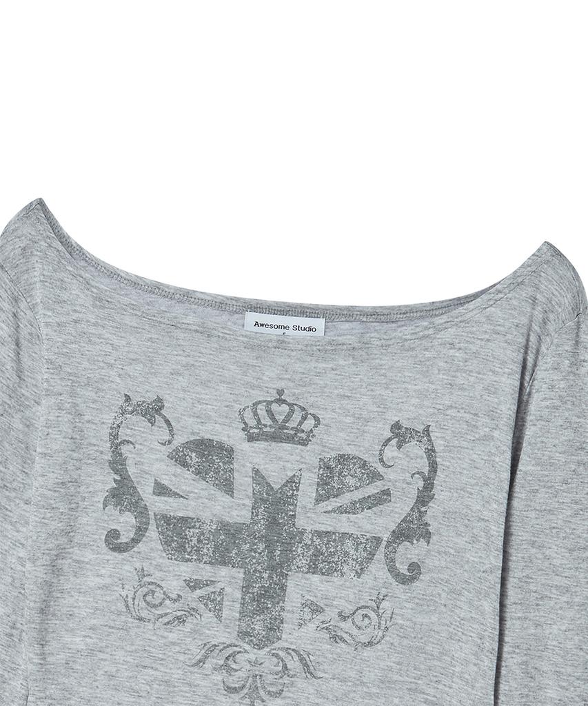 AWESOME STUDIO See-Through Union Jack Long Sleeve T-Shirt Melange Grey