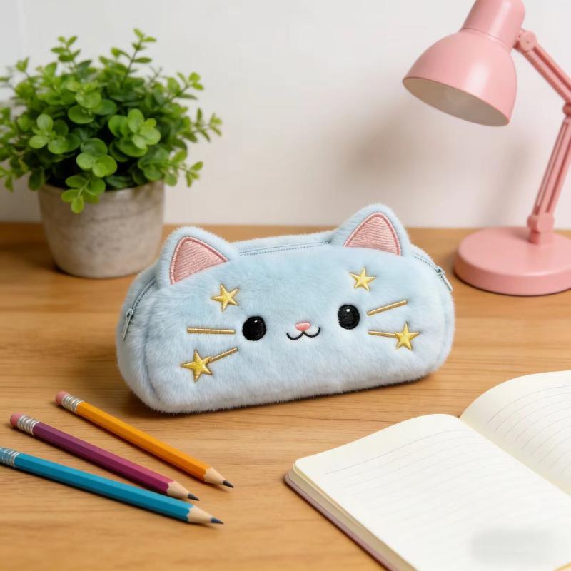 New Cartoon Plush Star Cat Pencil Case Multi-layer Large Capacity Stationery Storage Bag Student Pencil Case Stationery
