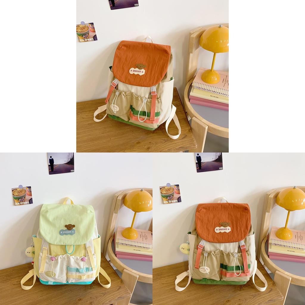 Fresh College Student Backpack With Anti Splash Nylon Fabric And Letter Pattern For Girls