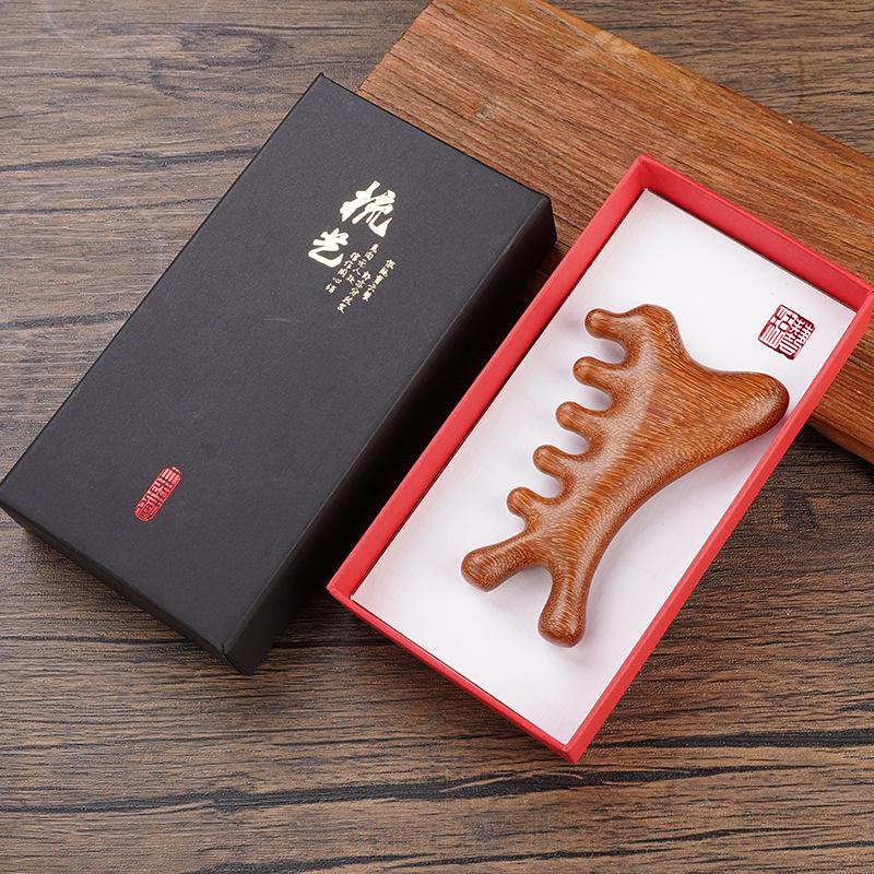 Green Ebony Gold Thread Sandalwood Multifunctional Comb for Scalp Massage and Head Meridian Relaxation