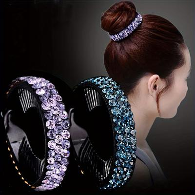 Modischer Strass Haarknotenmacher Glitzernder Kristall Stirnband Pferdeschwanzhalter Federloser Edelsteinbesetzter Twist-Clip für müheloses Styling