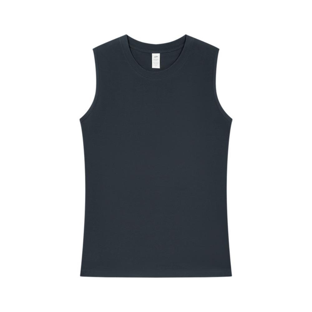 Summer 100% Cotton Men's Vest Casual Wide Shoulder O-Neck Sleeveless Tops Universal Solid Color Sports Fitness Loose Tank