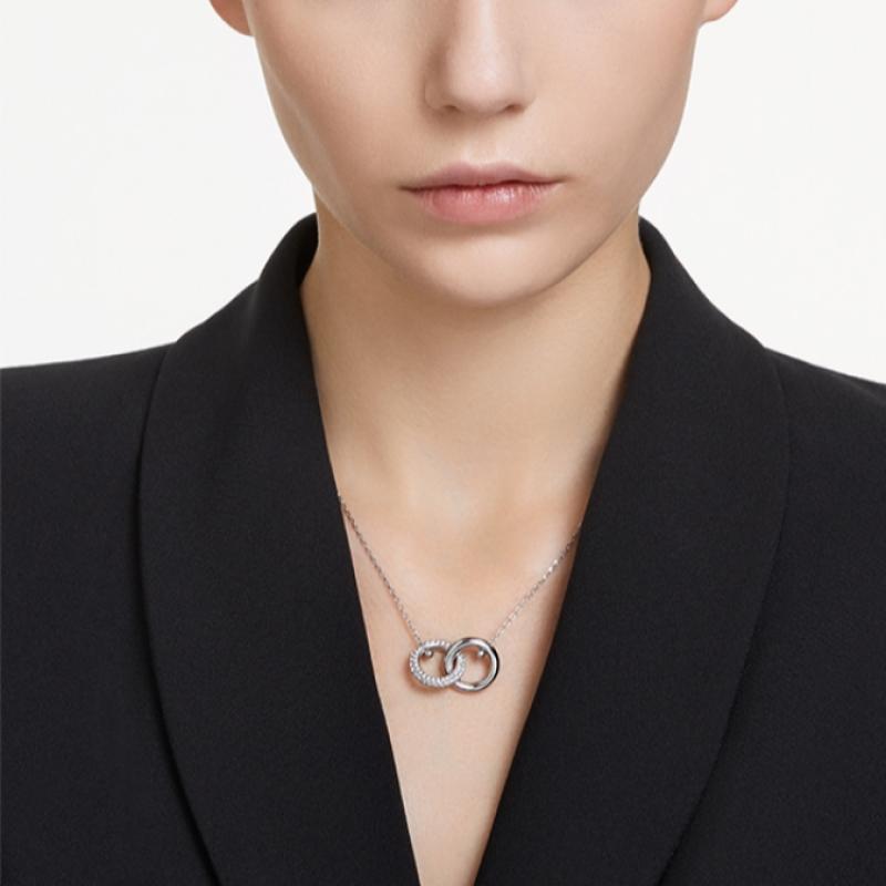 Swarovski Rhodium Interlocking Loop Necklace 5670251