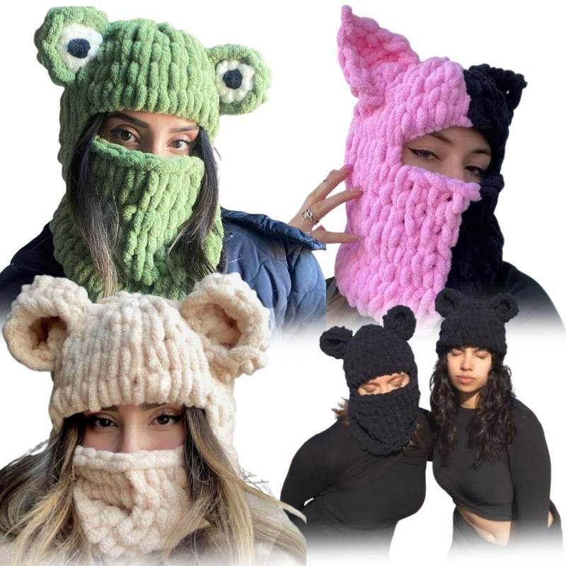 Trendy Oversized Cat Ear Knitted Cap For Adults Soft And Warm Handmade Winter Hat