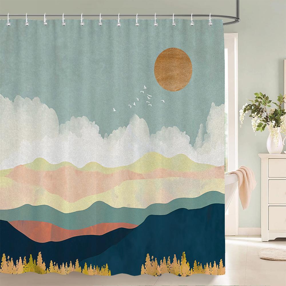 1Pc Art Japanese Pattern Shower Curtain Waterproof Printed Polyester Fabric Bathroom Partition Curtain Home Decorative Curtain