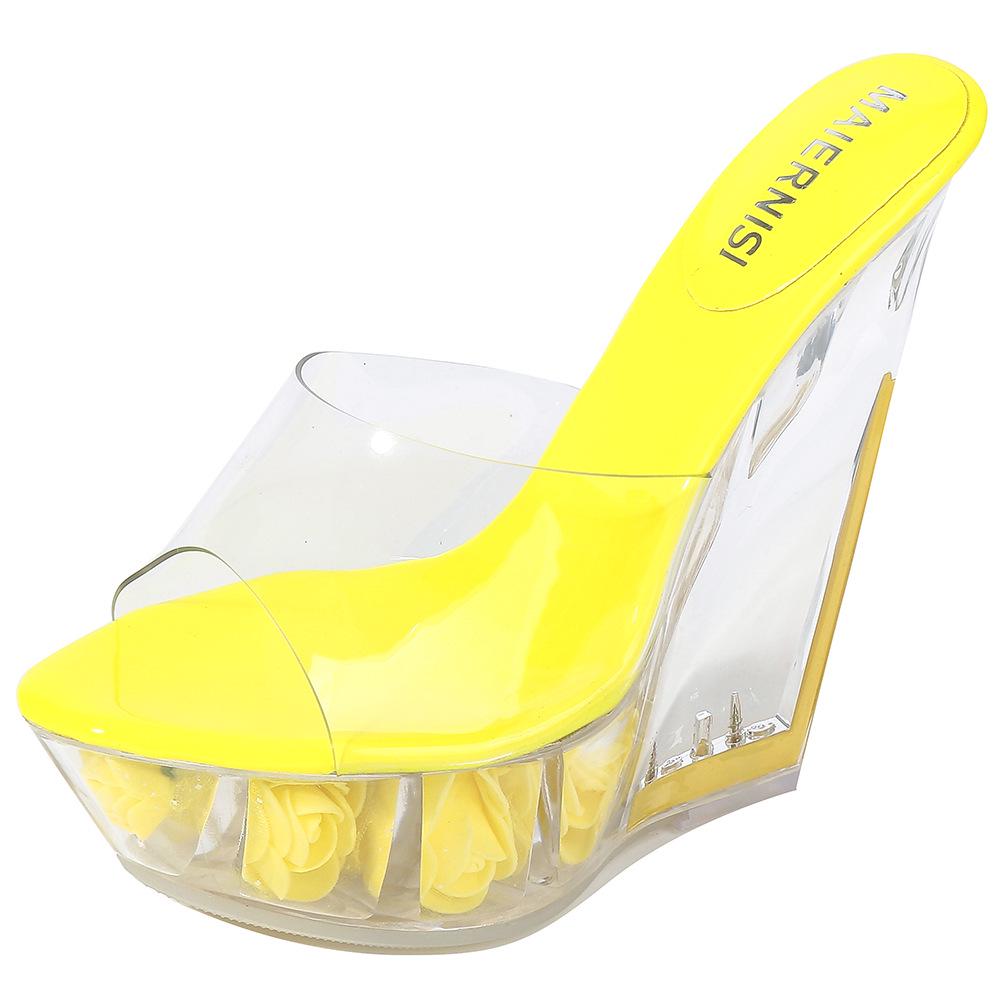 14Cm Waterproof Table Transparent Flower Sandals Nightclub Sexy High Heels Summer Women's Shoes