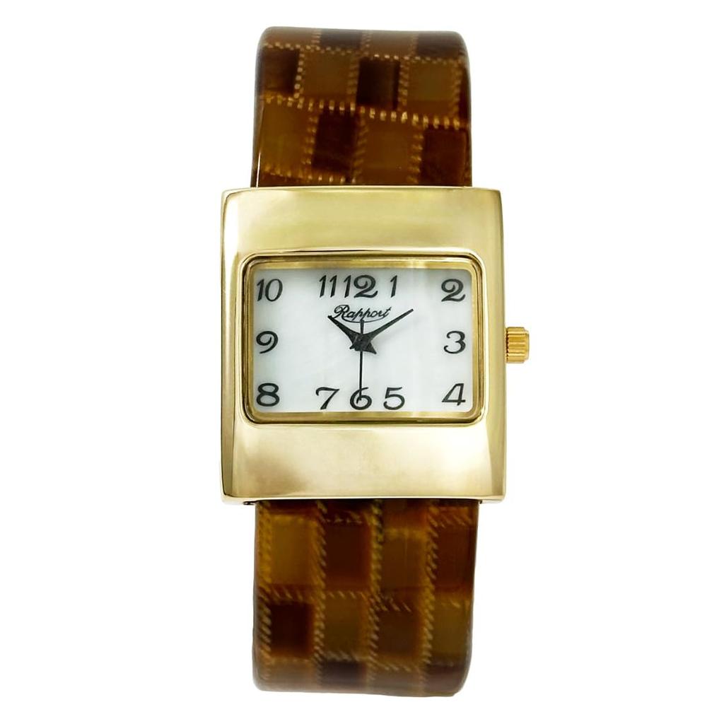 La Paul Square Face Wide Bangle Watch with Square 165009 Women's Pattern, Brown,