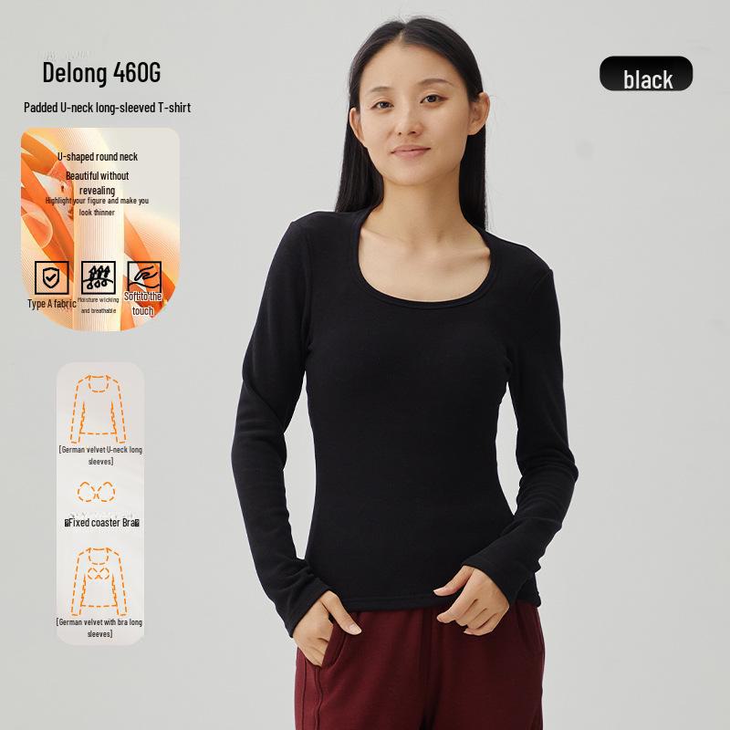 

Рубашка из немецкого бархата, быстроразогревающаяся: A-Type Теплый, Вшитый бюстгальтер, Большой круглый вырез, Облегающий крой, Плюс бархат, Удобная внутренняя одежда L (for 100~120 jin)