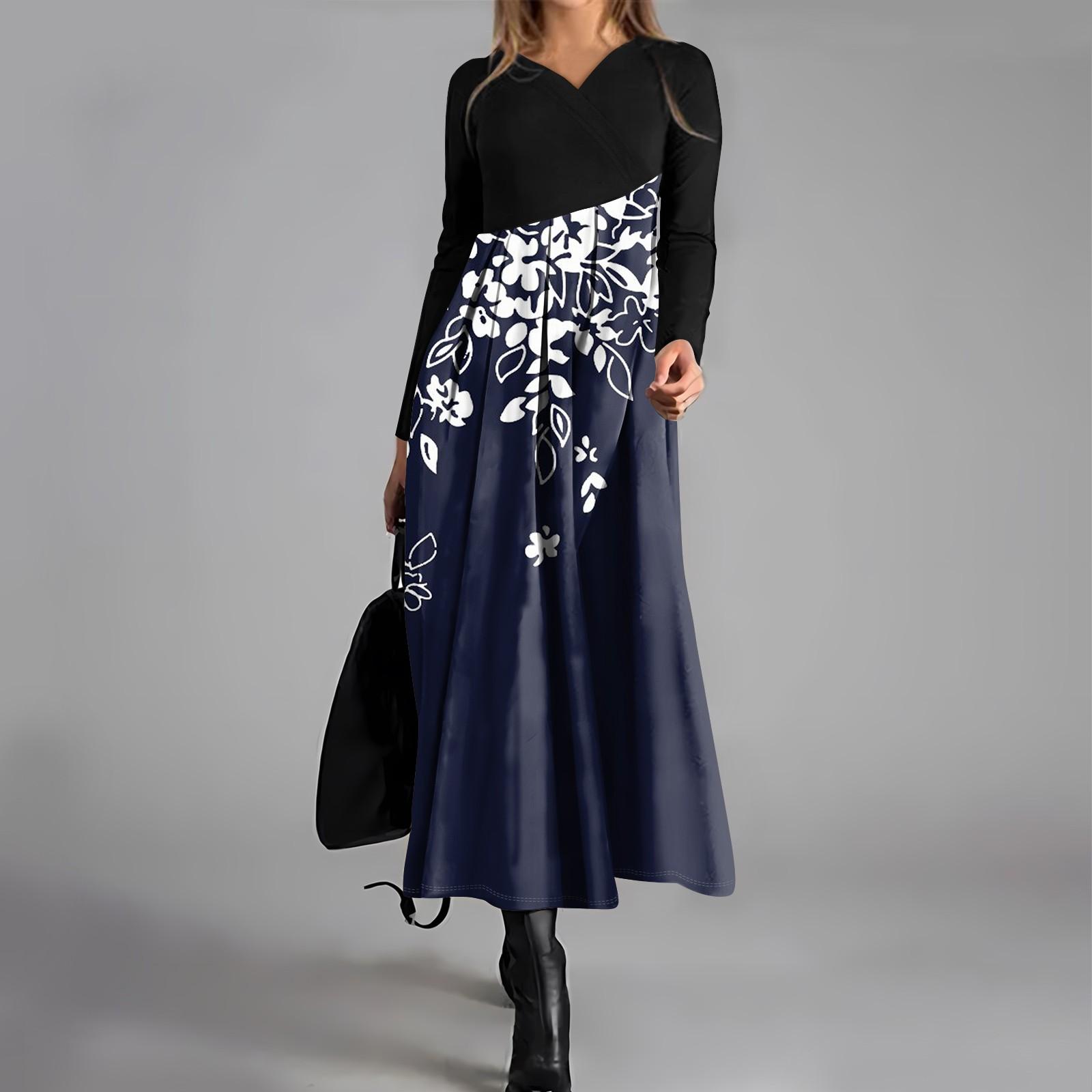 

Женское повседневное платье с V-образным вырезом и длинными рукавами, свободное и объемное платье с принтом XXXL