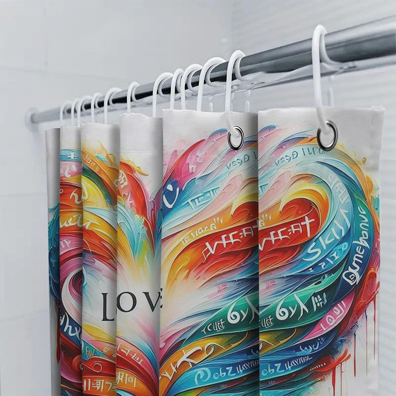 Colorful Love Heart Print Shower Curtain For Bathroom Decor