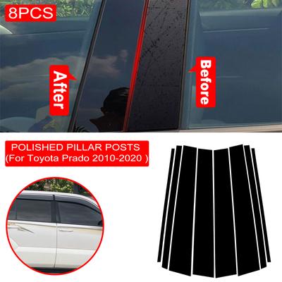 Für Toyota Prado 2010- 8 Stück Spiegeleffekt Auto Fenster Tür Säule B C Säulenverkleidung Zierleiste Glänzend Schwarz PC Aufkleber Drop Neu