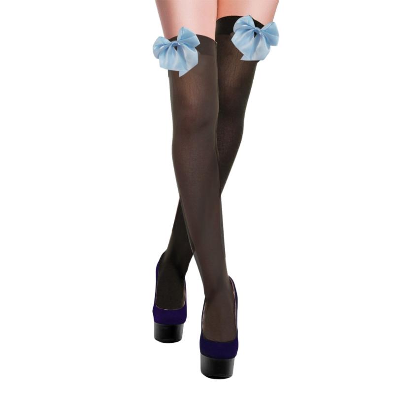 Stylish Thigh High Socks with Sweet Bowknot Accent 80D Velvets Opaque Over Knee Stockings for Women Casual and Party Use