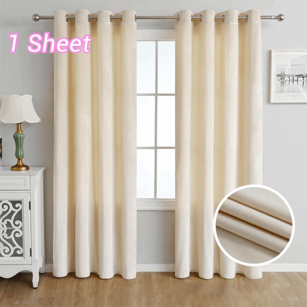 Light-blocking Velvet Curtain Solid Color Noise Reducing Blackout Curtains No Drilling Soft Texture Touch Window Drape