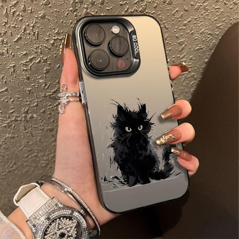 Cute little black cat for iPhone16 Pro mobile phone case Apple 15 simple wind 14 anti-drop 13/12/11 new X